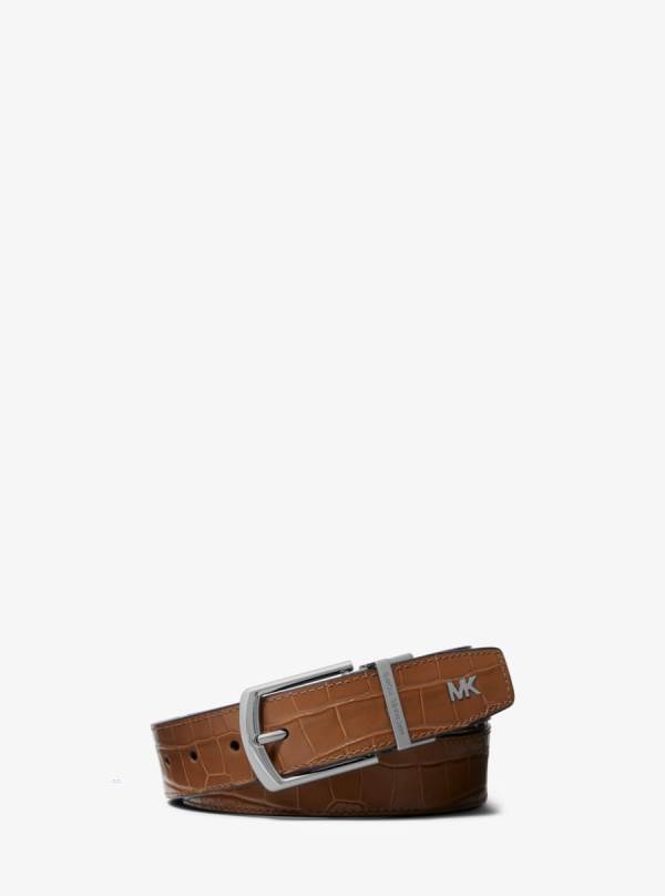 Panske Opasky Michael Kors Reversible Crocodile Embossed Leather and Logo Hnede - Doplnky Michael Kors Slevy | TFGZM-1938